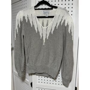 Vintage Nannell Size M Sweater Rayon Wool Acrylic Blend Gray And White